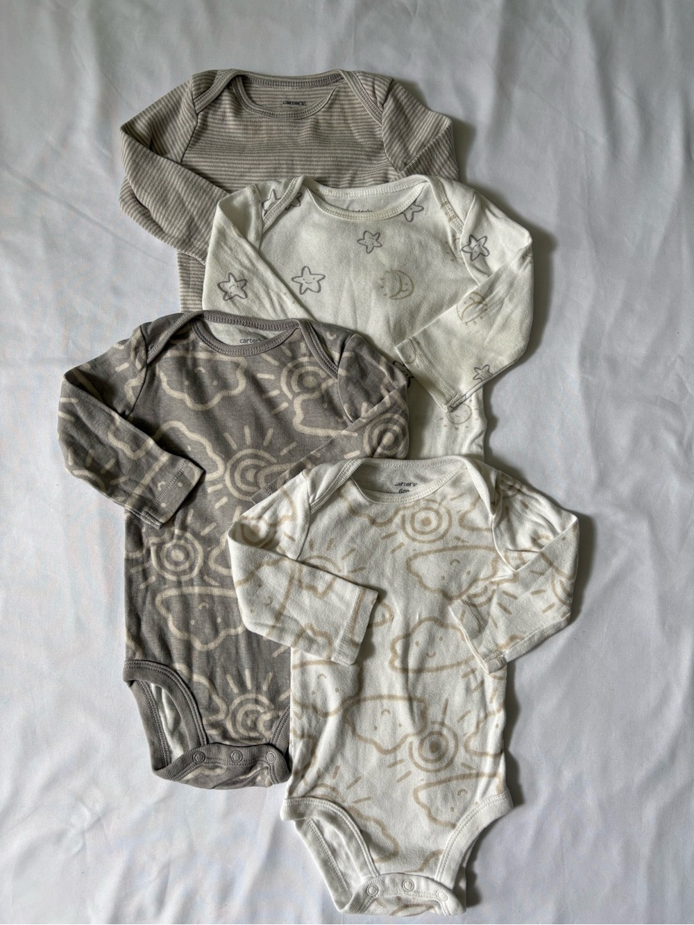 🚙🌸 Baby Neutral Taupe & Cream Baby One-Piece Bodysuits - Pack of 4